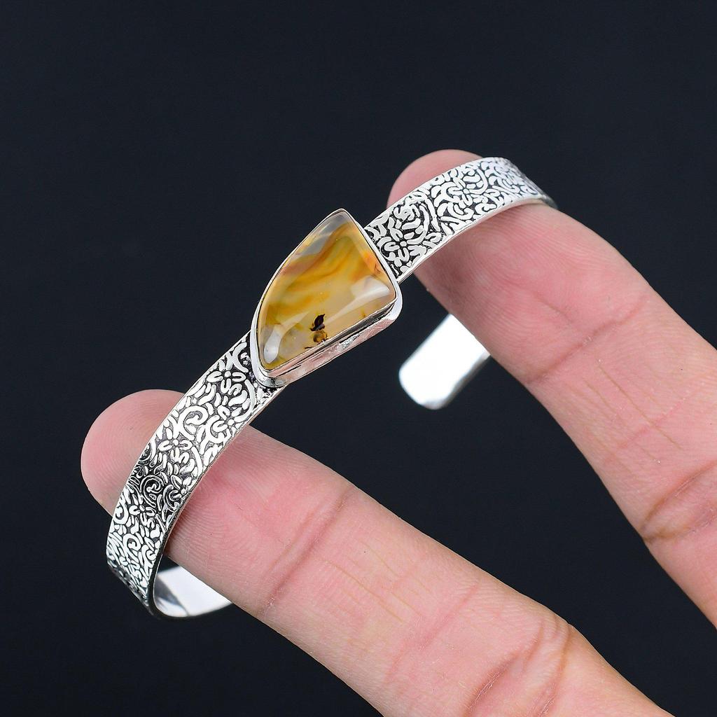 Sisters Day Deal Sterling Silver Montana Agate Gemstone Unique Bangle Jewelry