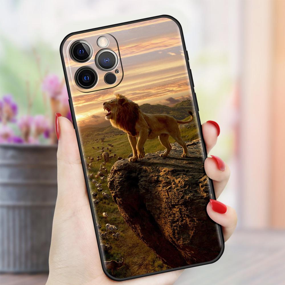 

Чехол для Apple iPhone 13 11 Pro Max 12 Mini XR 7 8 Plus SE 2020 X XS 6 6S 5 5S, черный мягкий силиконовый чехол, большая кошка, животное, лев, мешок iPhone 5 5S SE