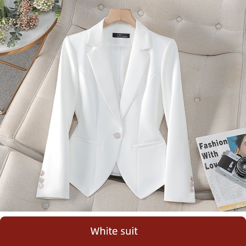

White Suit Outwear Women s Elegant Silm Thin Small Short Summer One Button Professional Fancy Suit White (Long sleeves) 3XL