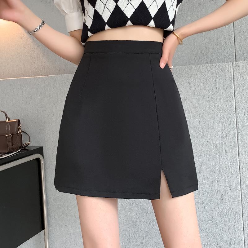 

Серая мини-юбка А-силуэта с разрезом и высокой талией - Облегающая бодикон для весны/лета XL чёрный