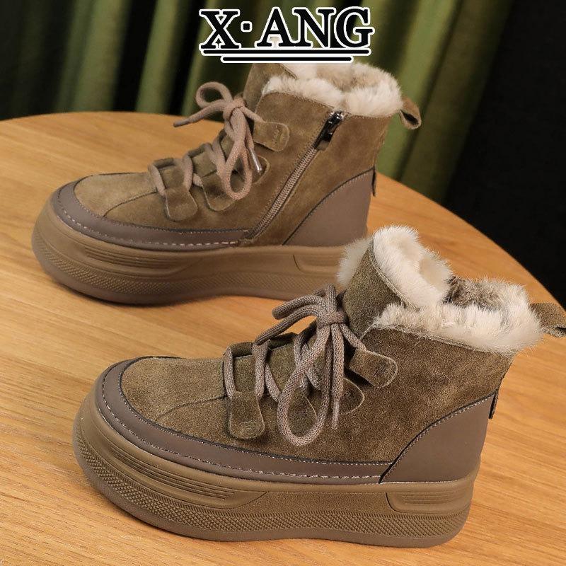 

Интегрированные сапоги из натурального меха, женские ботинки Мартина, женские толстоподошвенные нескользящие бархатные утепленные теплые большие хлопковые туфли 40