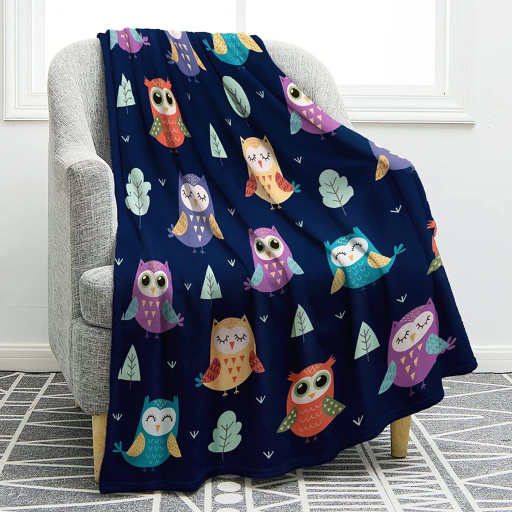 Owl Blanket Penguin Blanket Antarctic Animals Ocean Print Gifts for Women Kids Boys Home Bedroom Living Room Decor