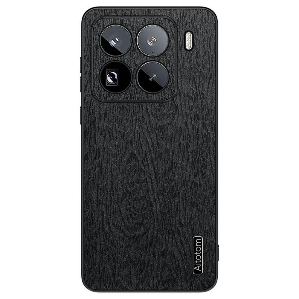 For Xiaomi 15 Pro Case Wood Texture PU Leather Coated PC+TPU Phone Cover
