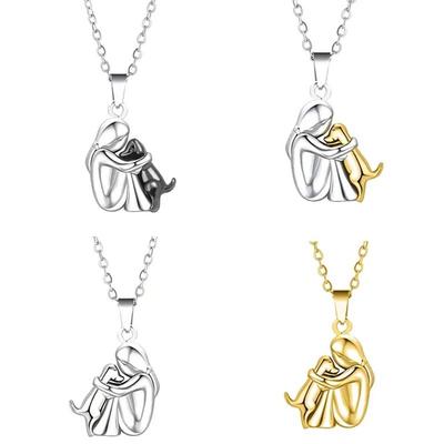 Creative Girls Dog Embrace Pendant Necklace Gold Silver Color Puppy Stud Earrings Necklace Girls