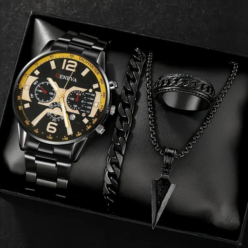 Watch Men's Set Gift Dial with Calendar Steel Belt Men's Watch Business Luminous Watch