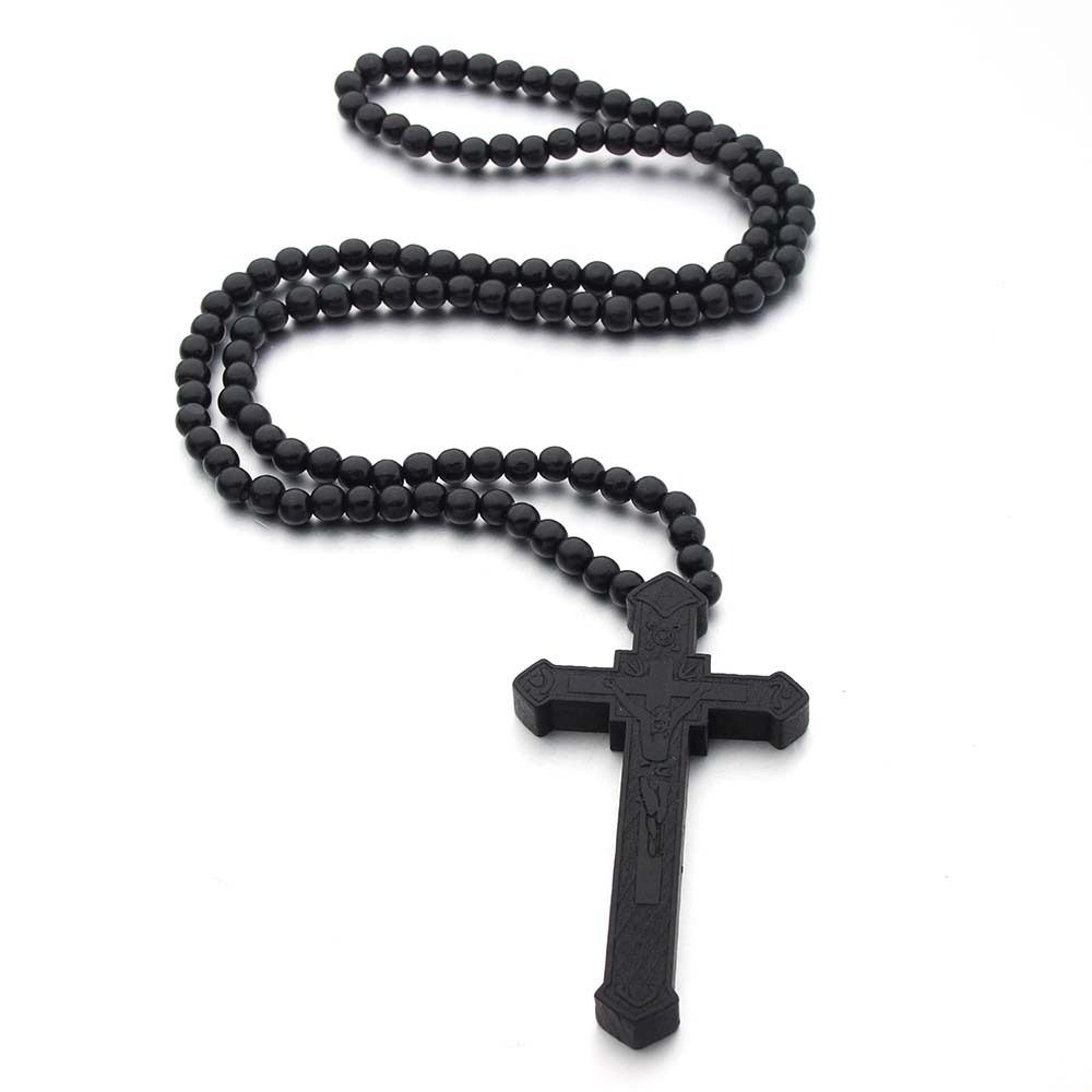 Houten Handgemaakte Rozenkrans Ketting Religieus Kruis Hanger Ketting Houten Kralen Ketting Bidden
