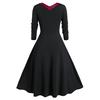 Womne Plus Size Long Sleeve Lace Panel A Line Sweetheart Neck Vintage Dress