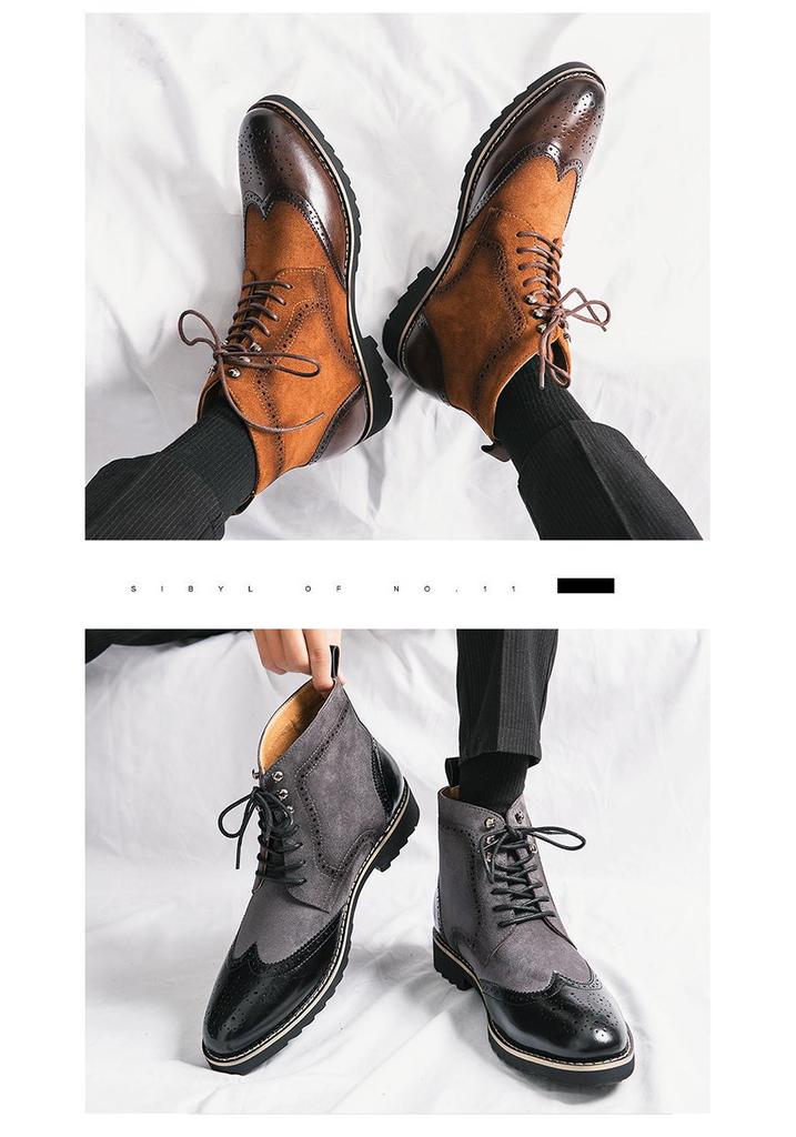Plus Size Men's Autumn/Winter Leather Chelsea Boots - British Style High-Top Fashion