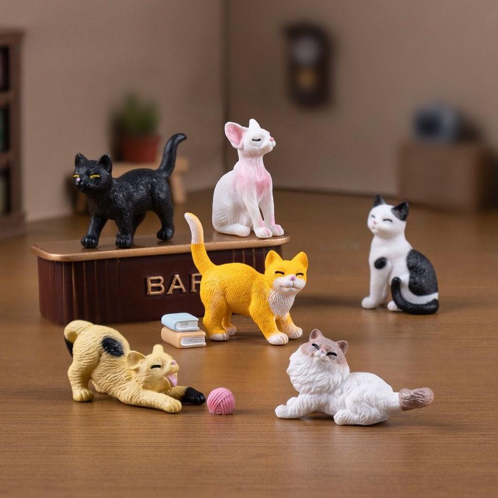 6pcs Miniature Cat Statue Set Cute PVC Simulated Kittens Ideal for Car Decoration, Desktop Display Feline Decorations