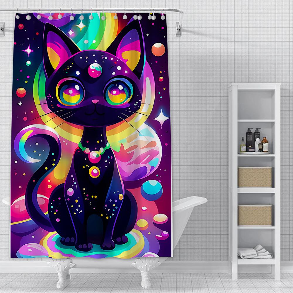 Shower Starry Sky Cat Curtain Waterproof Polyester Fabric Paint Colorful Bath Curtains Home Bathroom Decor Curtain With Hook