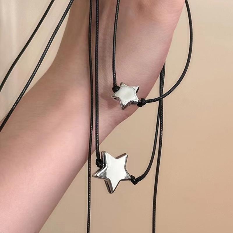 Metal Star Pendant Neckband Choker Collar Necklace Party Choker Adjustable Drawstring Necklace Fashion Y2K Jewelry