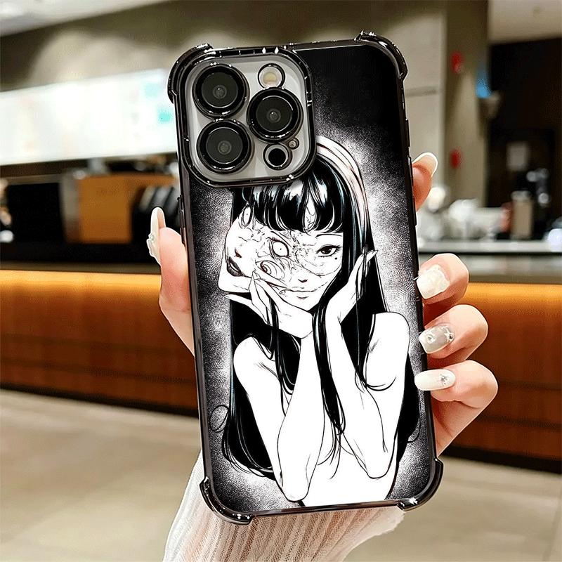 Japanese Horror Anime Plating Phone Case For Iphone 16 17 Pro Max Air 16E 14 15 Plus 12 13 Mini Anti-Fall Airabag Cover