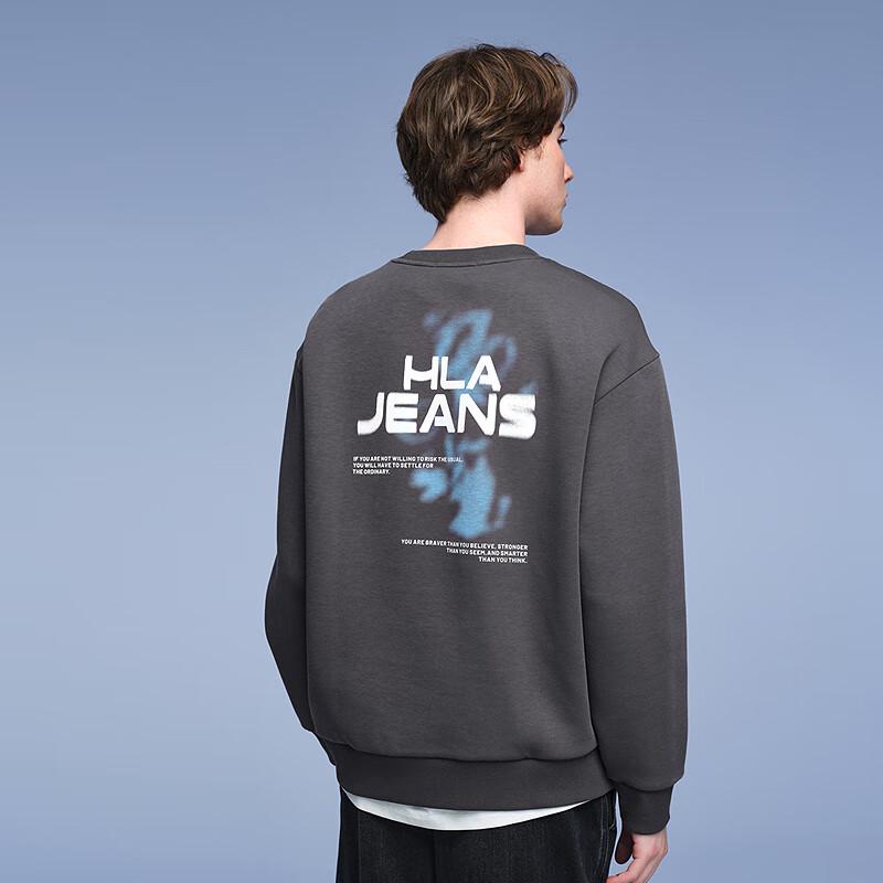 HLA Black Whale Men's Printed Round Neck Pullover Sweatshirt