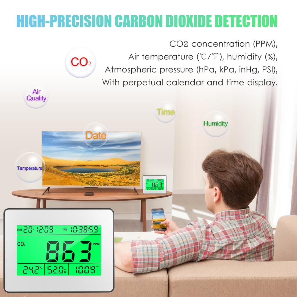 Data Logging Carbon Dioxide Detector Air Quality Monitor Meter with Data Logging Clock Function