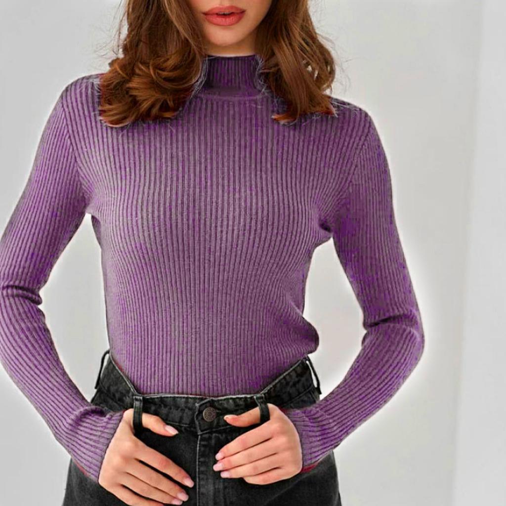 Women's Fashion Casual Half High Neck Underlay Solid Color Versatile Knitted Round Neck Pullover Sweater