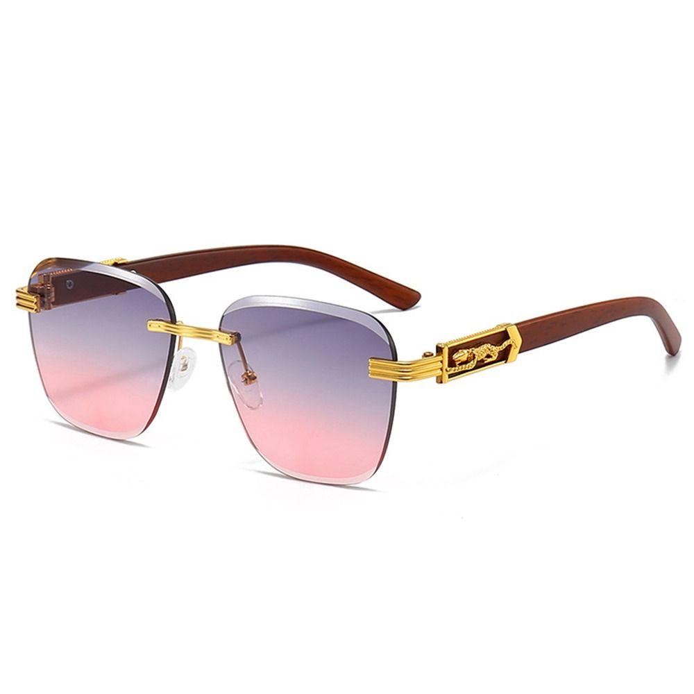 

Винтажные солнцезащитные очки без оправы, ретро-декор в виде гепарда, металлические солнцезащитные очки для мужчин и женщин, квадратные оттенки, новый двойной мост, градиент UV400 Gray Pink