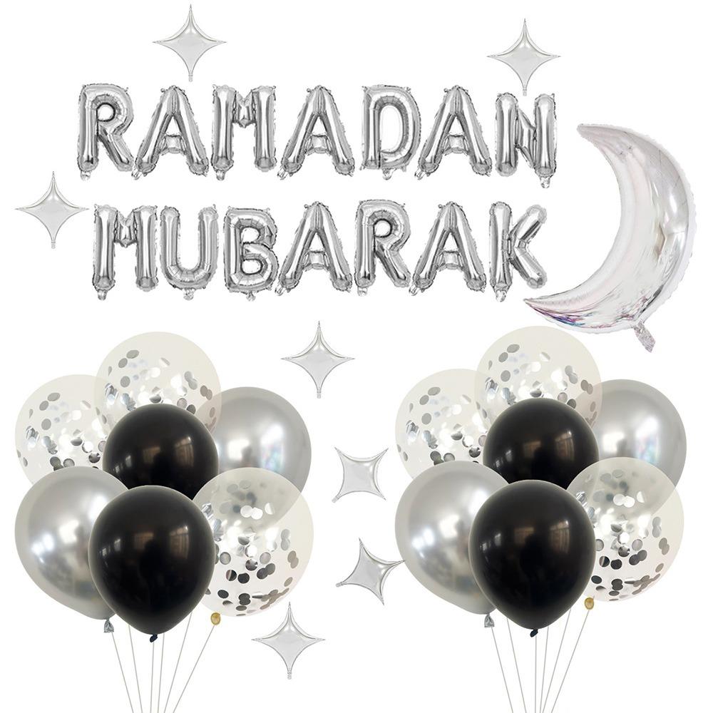 Multicolor Eid Mubarak Balloons Latex Printing Star Moon Foil Balloon Photo Props Venue Setup Festival Banner Home Decoration