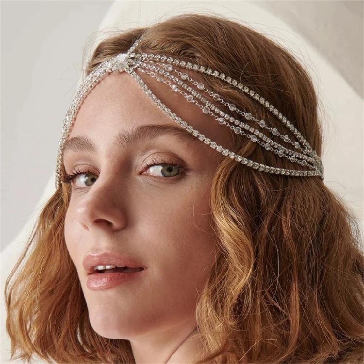 Glittering Diamond Hairband Multi Layer Wedding Hair Jewelry Forehead Headband