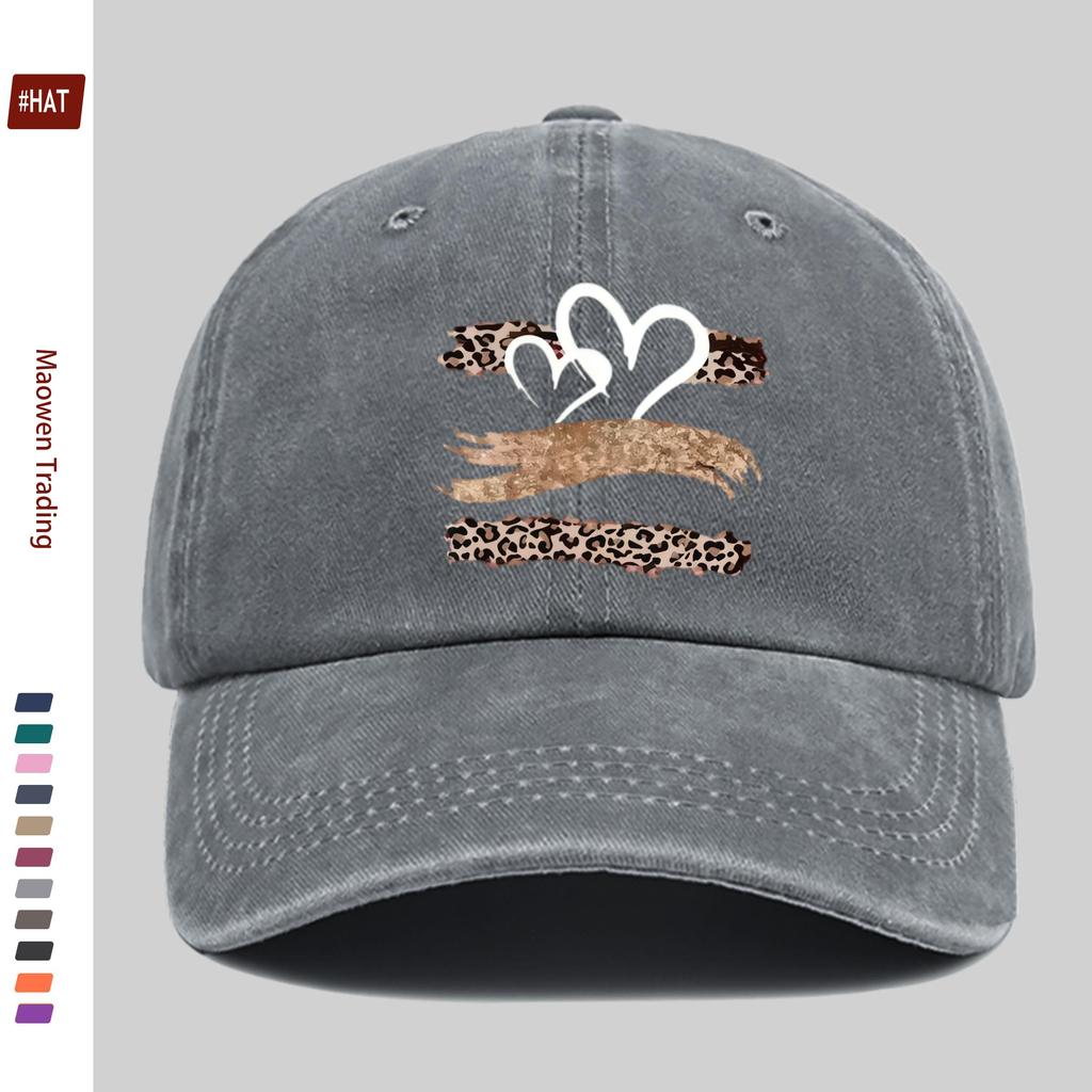 pc Summer Leopard Print Baseball Cap with Golden Brushstroke and White Double Heart Pattern Design Sun Hat Comfortable and Lig