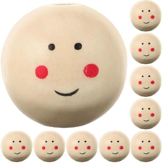 NUOBESTY 20pcs Wood Loose Beads Round Spacer Ball Beads with Hole Smiling Face Doll Head Beads DIY Jewelry Finding Macrame Pendant Crafts 25mm 20pcs 25mm