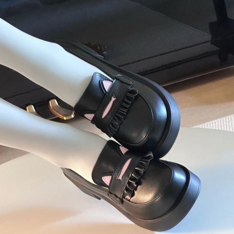 Small Single Shoes Muffin Cat Fungus Edge Round Head JK Uniform Super Soft Comfortable Student Lolita Small Leather Shoes