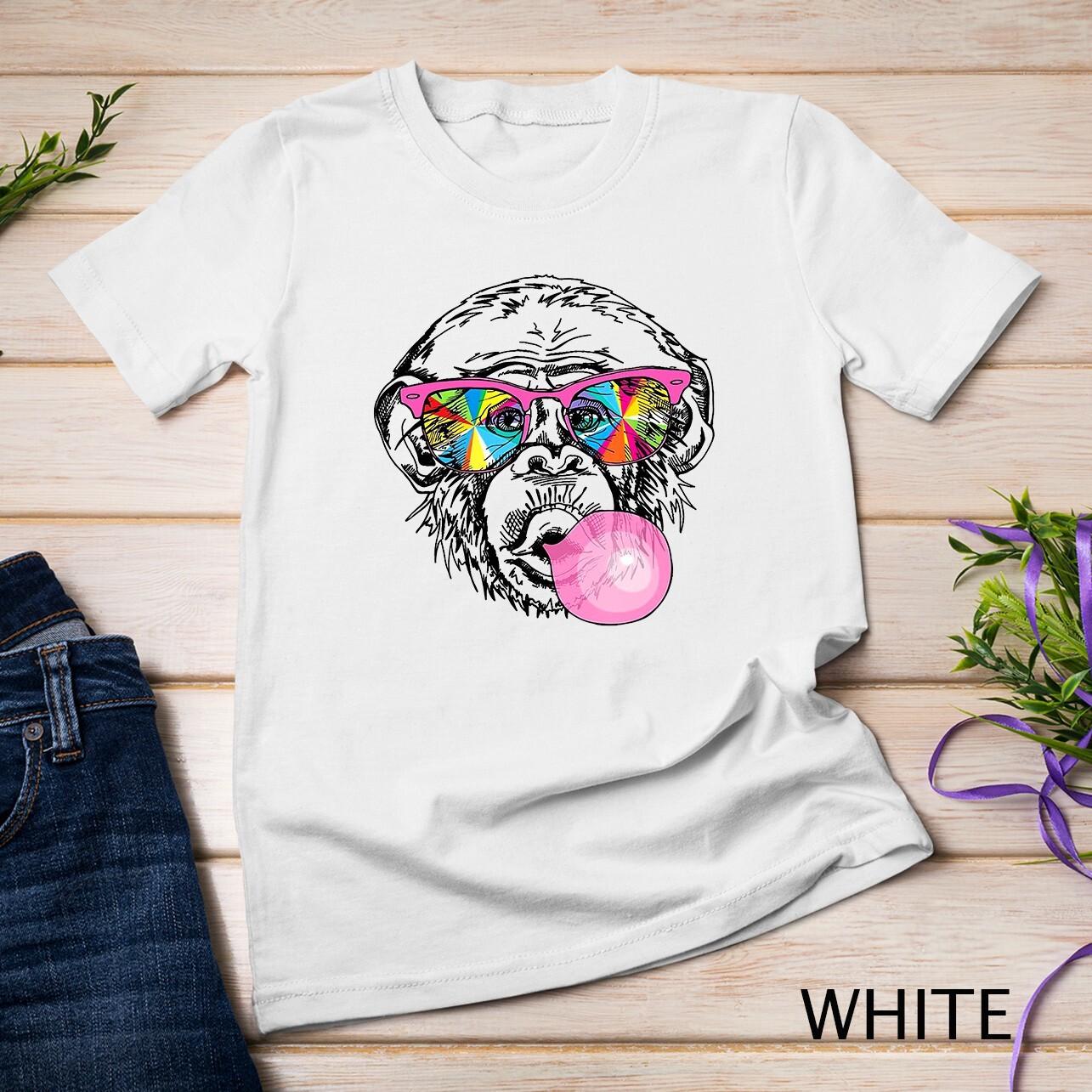 Funny Monkey in a rainbow glasses T-Shirt Mens Womens Tees Top Unisex T-Shirt Mens Womens Tees Top M