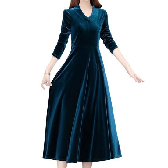 Abito da donna tinta unita morbido maniche lunghe girocollo orlo grande caldo lunghezza a metà polpaccio Plus Size abito da ballo da donna indumento femminile