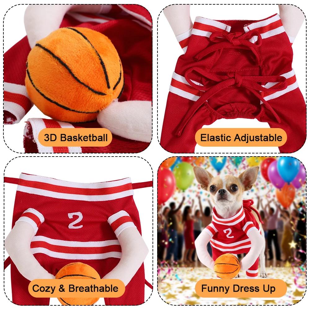 Lustiges Haustier Katzen Basketballspieler Kostüm mit Ball Atmungsaktive Welpen Kätzchen Sport Outfits Halloween Cosplay Kleidung Für Hunde Katzen