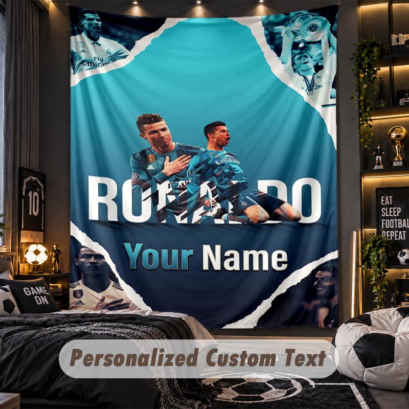 Tapeçaria Cristiano Ronaldo Nome Personalizado Texto Personalizado Pendurado na Parede Tapeçaria Decoração de Parede para Casa