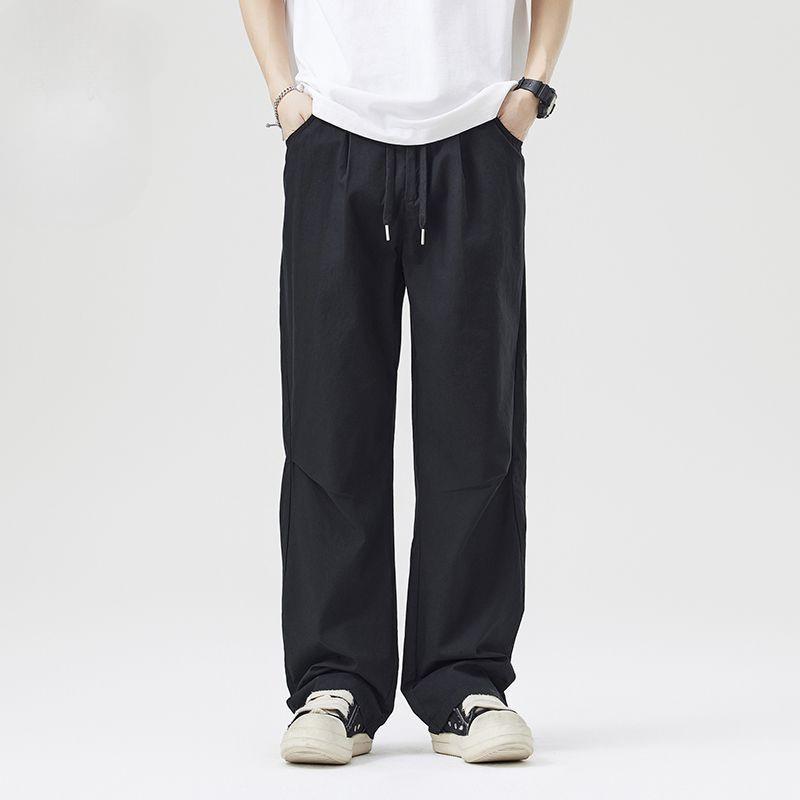 Summer New American Solid Color Straight Casual Pants Men's Drape Loose Stacking Wide Leg Trousers Men