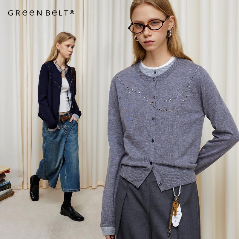 GREEN BELT Women's Faux Two-Piece Rhinestone Knit Sweater