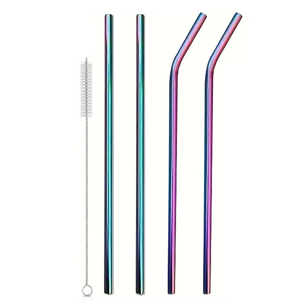 

4Pcs Stainless Steel Straw with Straw Cleaner Replacement Straw Reusable Straws for Stanley 40oz Cup Accessories різнокольоровий