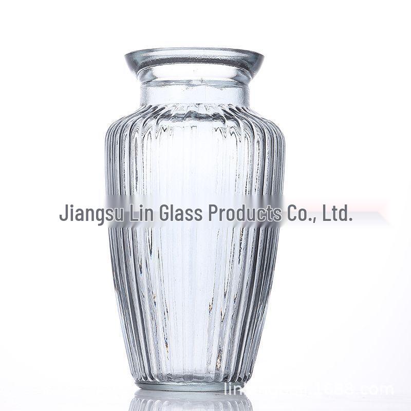 Transparent Vertical Striped Glass Vase for Fresh or Dried Flowers, Home Decoration Ornament, Green прозрачный