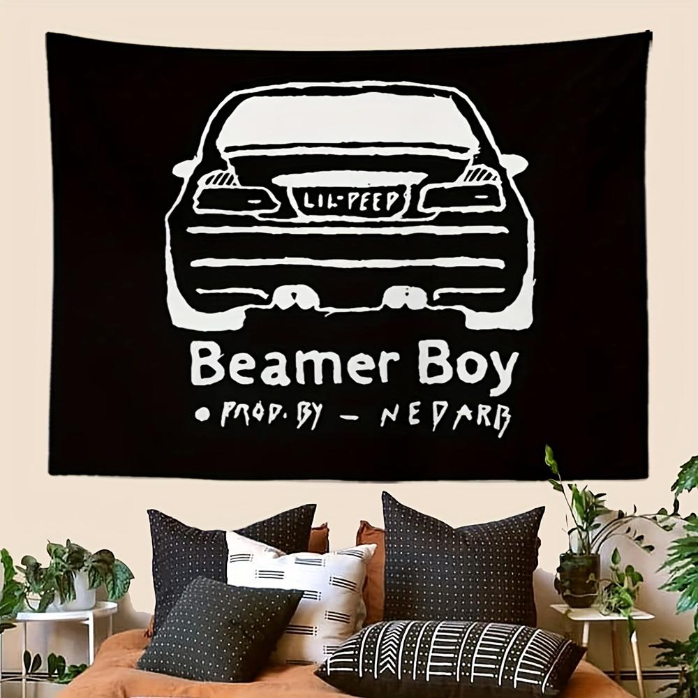 

1pc Beamer Boy MusicThemed Tapestry Black Cartoon Car Print Wall Hanging with Lil Peep Album Art Perfect for Dorms 74x94cm(29x37in)