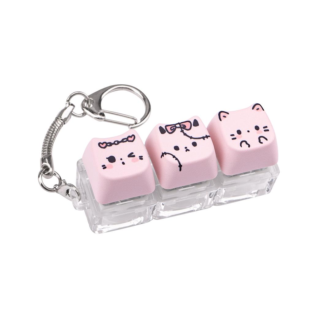 MAIMOOO Keychain Tester Fingertip Toy And Stress Reliever Cute Pink Glowing Cat Mini Keyboard Pendant (Translucent/Opaque).