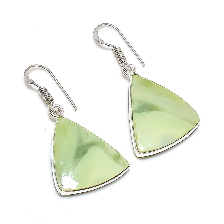 Green Opal Gemstone Handmade 925 Sterling Silver Jewelry Earring 1.58" GK-4799