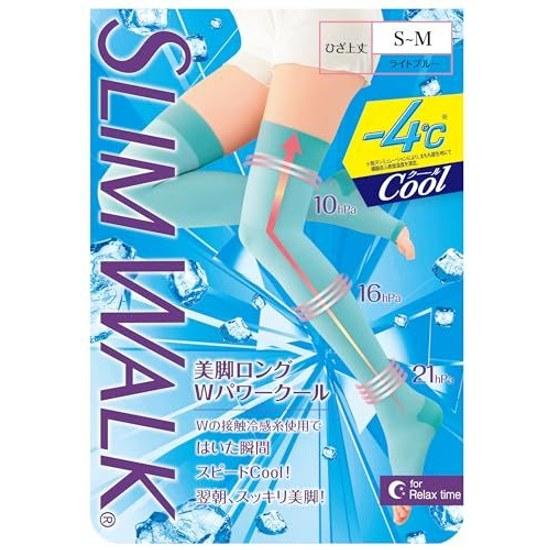 Slim Walk Beautiful Legs Long W Power Cool SM Compression Socks Care Summer Light Blue