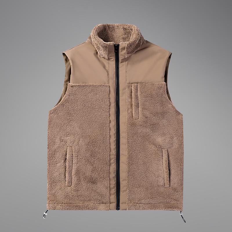 

Autumn Winter Men s Turtleneck Solid Pocket Zipper Plush and Thicken Cardigan Vests Coats Office Lady Fashion Casual Tops XXXL(80-90)kg верблюд