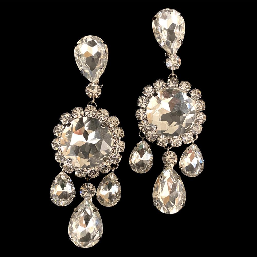 New Fashion Personality Round Rhinestone Necklace Set, Banquet Party Exaggerated Necklace Earrings Accessories Jewelry