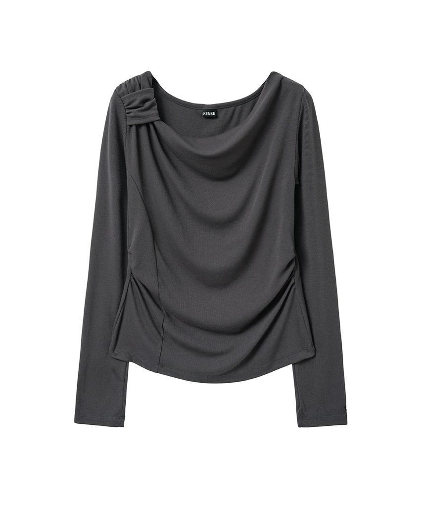 Lense Side Shirring Draped Tee Charcoal