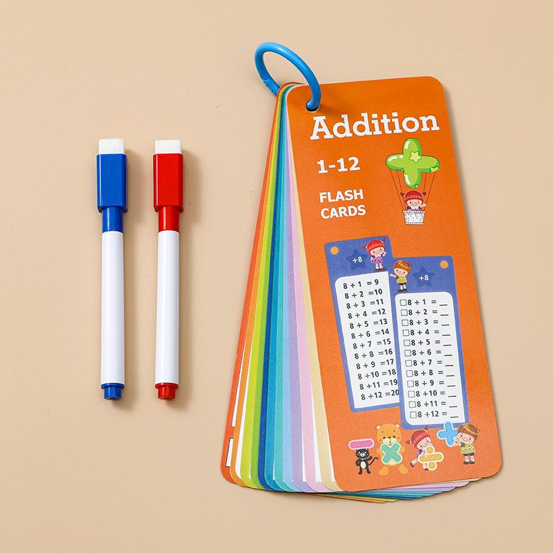 1 Set Beginner Self-test Math Calculation Training Cards 1-12 Grades Educational Learning Supplies for Kids Students School Use