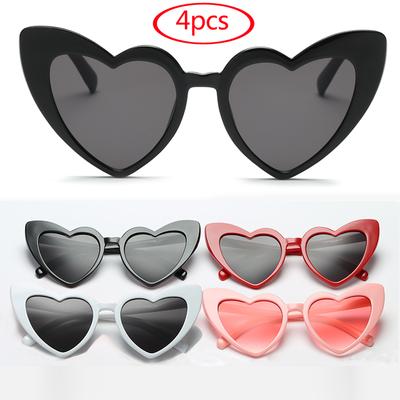 4 Stück Herzförmige Sonnenbrillen Damen Katzenauge Retro Liebe Schwarz Weiß UV400 Brillen Herren Schatten