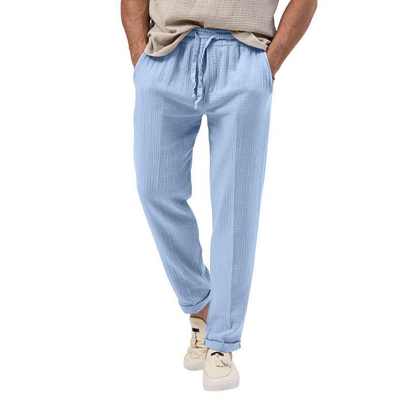 Summer Men's Breathable Solid Colour Bubble Trousers Large Size Loose Men's Casual Trousers