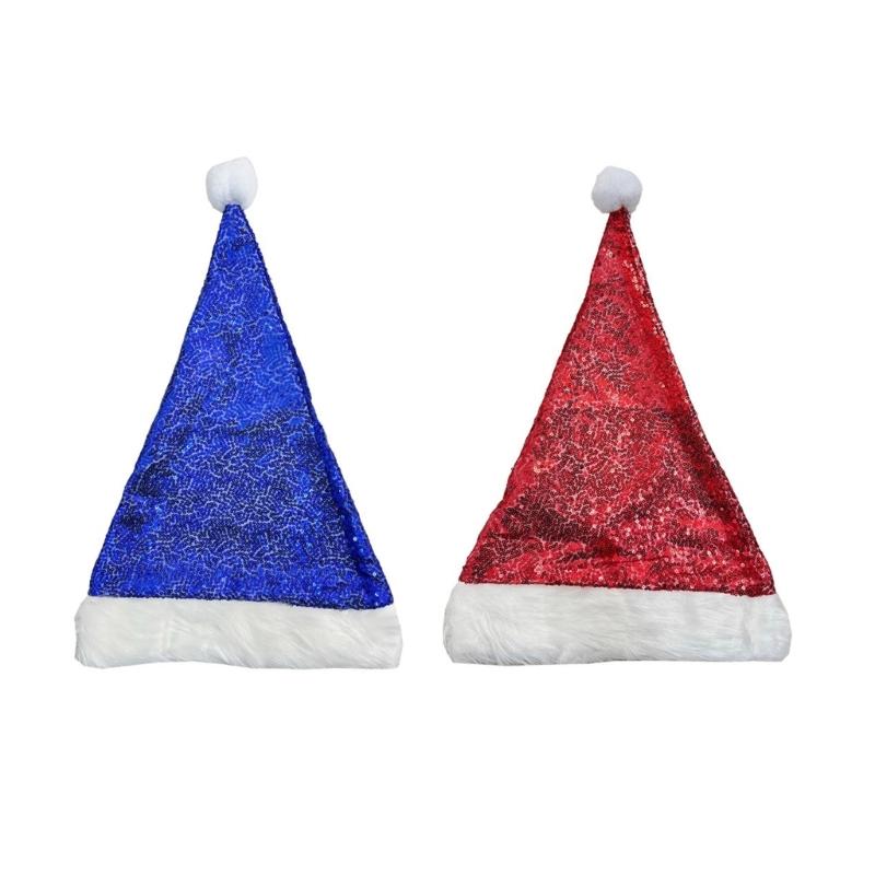Shimmering Christmas Hat for Adult Kids Santa  Caps with Furry Trim Festival Costume Noel Hat Holiday Sequined Hat