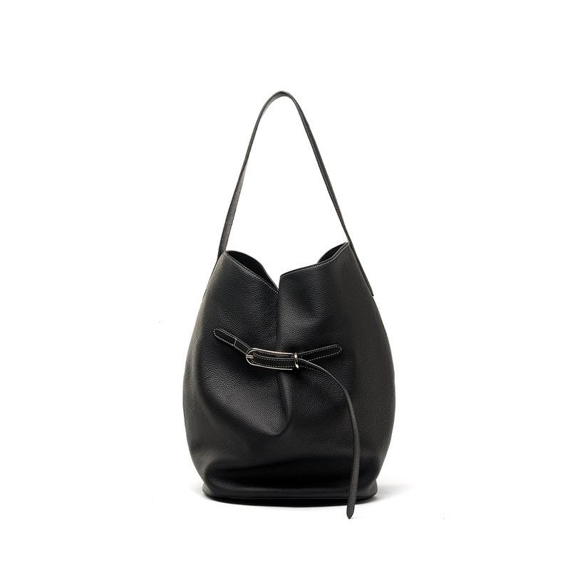 

Bags niche tote fashion shoulder bag first layer cowhide large capacity high-end sense portable leather bucket bag bottom length 25 width 17 height 35 portable 26CM