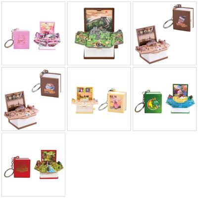 3D Folding Popup Book Keychain Children's Science Puzzle Novelty Mini Dinosaur Keyring Bag Decoration Handheld Kids Toy