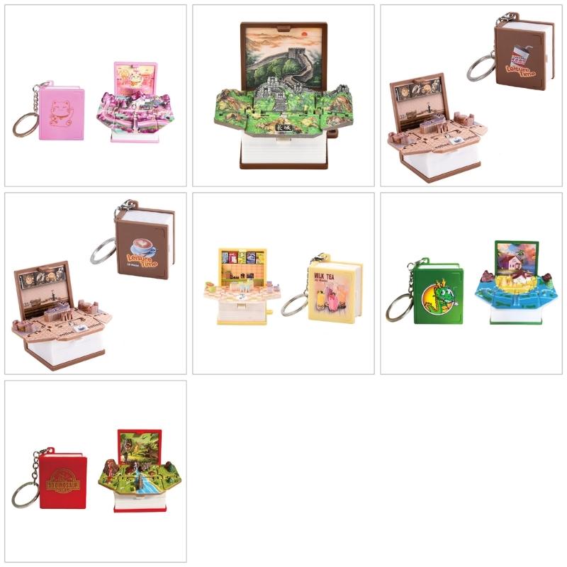 Portachiavi Libro Pop-up Pieghevole 3D Puzzle Scientifico per Bambini Novità Mini Portachiavi Dinosauro Decorazione Borsa Giocattolo Portatile per Bambini