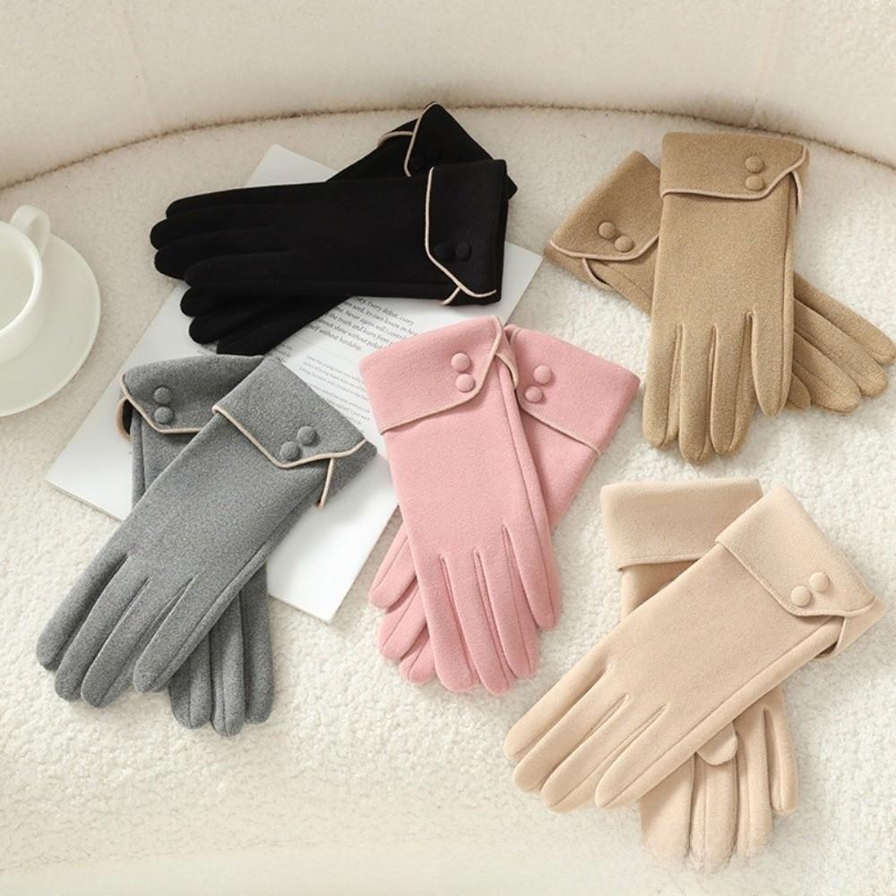 Full Finger Women Suede Gloves Plush Winter Mittens Vintage  Gloves  Sports