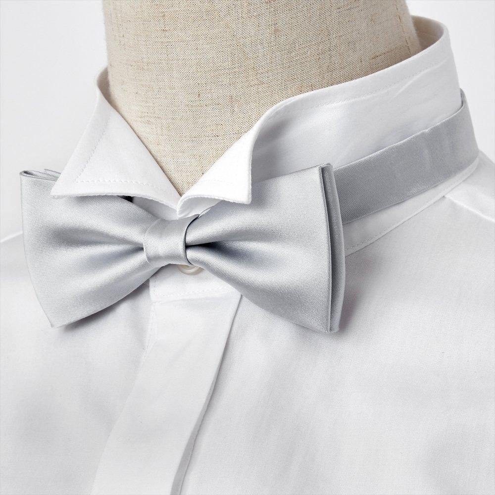[Ojie] Bow Tie, 100% Silk, Satin, Solid Color, Made in Japan, Formal, Wedding, Reception, After-Party, Party, Casual, Silver