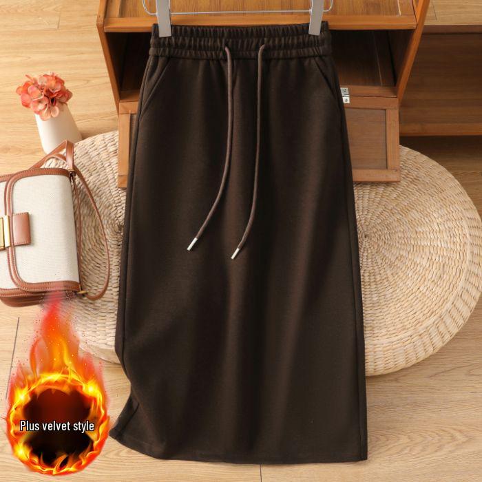 Damen Retro Samt Spalt-Schirmrock – Mittellang, Verdickt und Lockerer Schnitt für Herbst/Winter